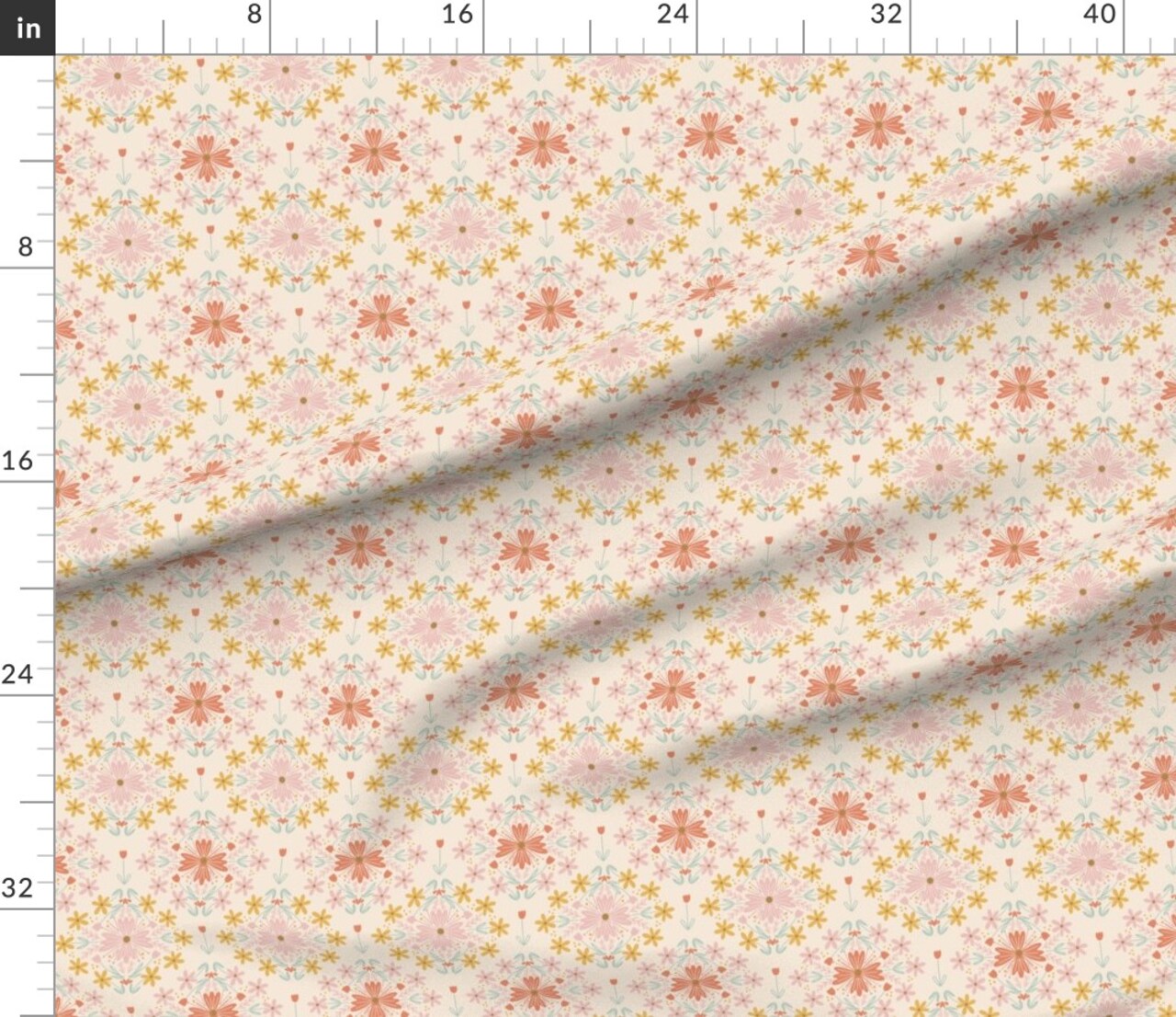 Retro Mosaic Vintage Floral Cute 70S Multicolor Groovy Pink Yellow Gemetric Custom Printed Fabric by Spoonflower Various Fabrics by the Yard or Fat Quarter